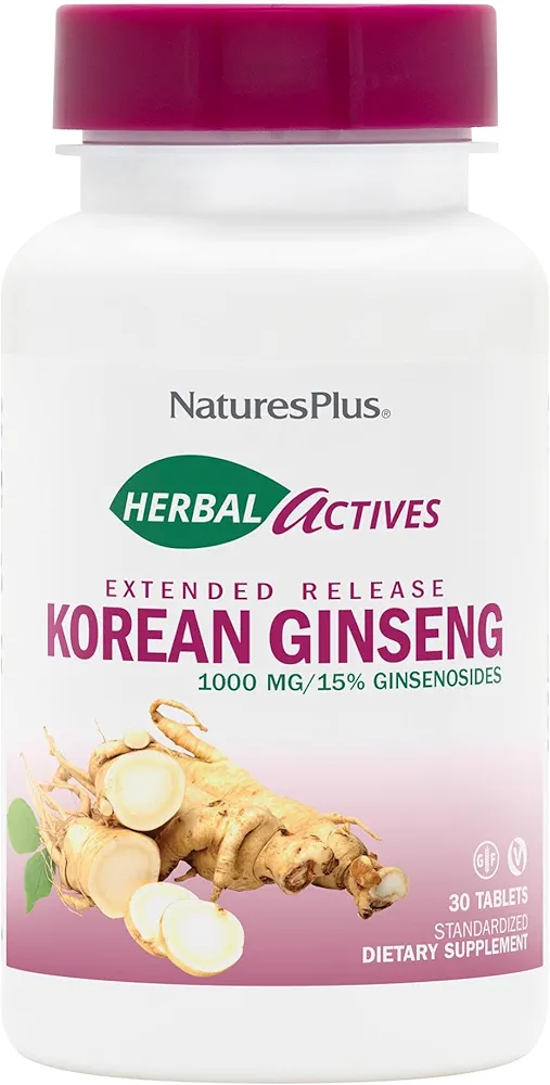 جینسینگ کره‌ای NaturesPlus Herbal Actives - 30 قرص با رهایش طولانی - پشتیبانی از انرژی و استقامت - وگان، بدون گلوتن - 30 وعده