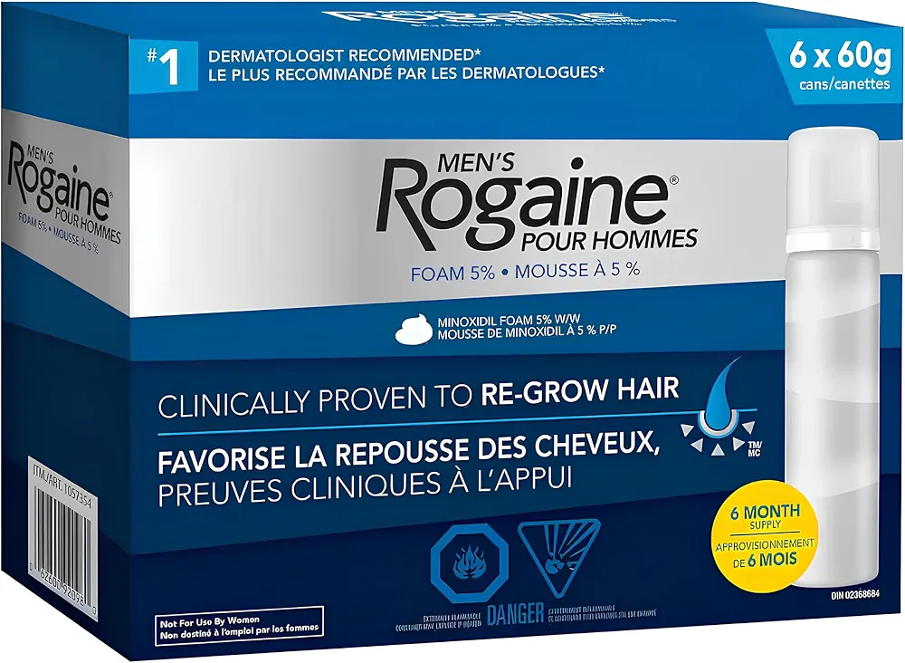 فوم رشد مجدد موی مردانه روگین با ۵٪ ماینوکسیدیل، ۶ عدد ۶۰ گرمیRogaine Men's Hair Regrowth Foam with 5% Minoxidil, 6 x 60 g