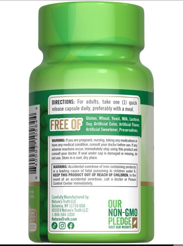 آهن ۲۸ میلیگرم نیچرتریث ۹۰ عددی | Natural Truth Iron 28 mg