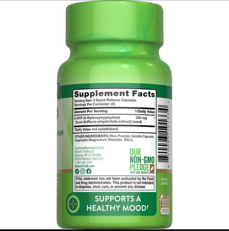 -HTP 200mg Nature’s Truth – 50 Capsules ۵-اچتیپی ۲۰۰ میلیگرم نیچرز تروث – ۵۰ عددی