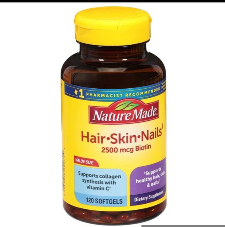 هیر اسکین نیلز نیچر مید – ۱۲۰ عددیHair-Skin-Nails 2500 mcg BiotinNature Made