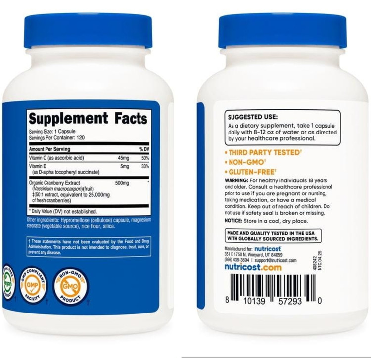 عصاره کرنبری ناتریکاست همراه ویتامین C و E – ۱۲۰ کپسولCranberry Extract Capsules with Vitamin C & E